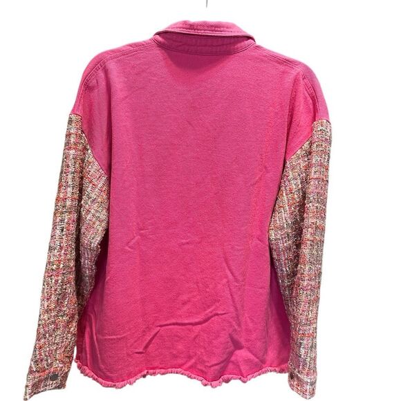 EUC And The Why Pink Tweed Raw Hem Drop Shoulder Denim Shacket Jacket - Size 8 - Picture 9 of 10